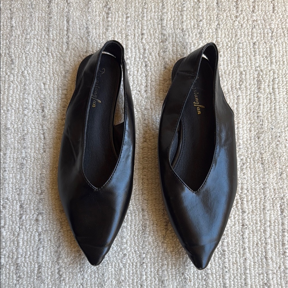 Black Leather Flats with Pointed Toe